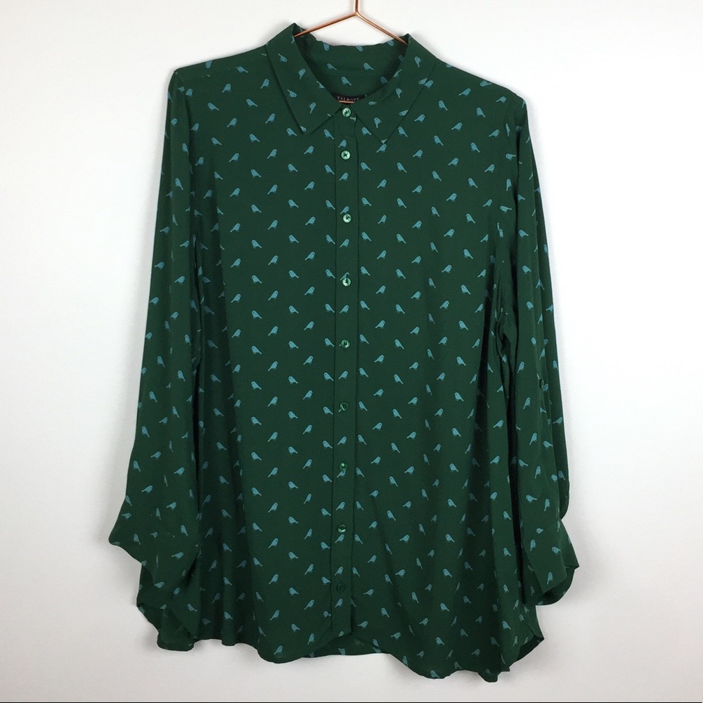 Talbots | Green & Teal Bird Buttoned Blouse